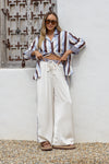 Ladies Portofino Stripe Blouse in Blue / Choc Stripe