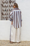 Ladies Portofino Stripe Blouse in Blue / Choc Stripe