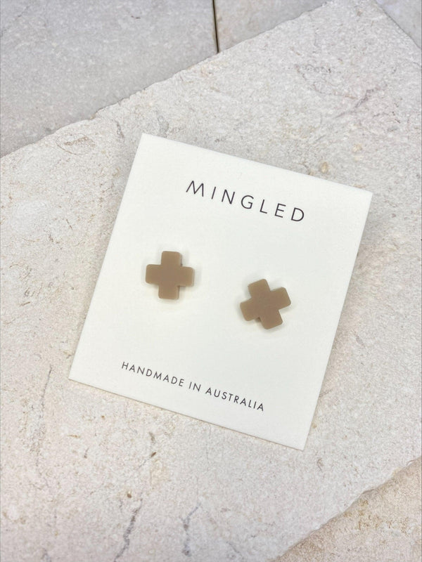 Lola Taupe Cross Stud Earrings - Folk Road