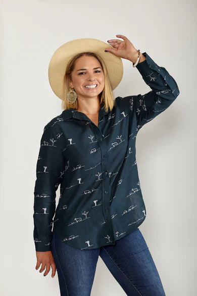 Midnight Embroidered Long Sleeve Linen Shirt