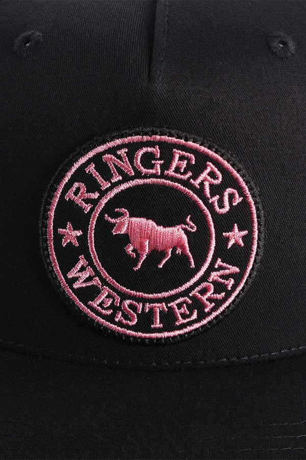 Ringers Western Signature Bull Trucker Cap in Black with Black and Pink Patch