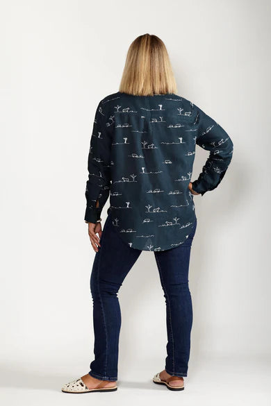 Midnight Embroidered Long Sleeve Linen Shirt