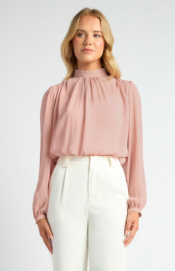 High Neck Chiffon Top with Separate Cami in Dusty Rose