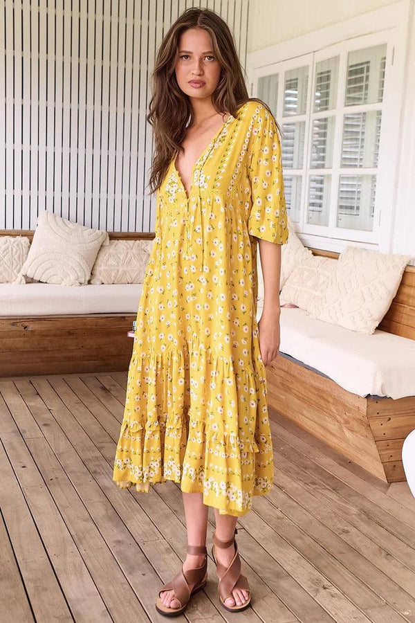 Jaase - Sunshine Daisy Midi Dress - Folk Road