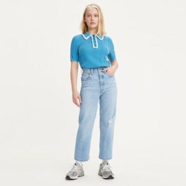 Levi's Ribcage Straight Ankle Jean, perfect for a casual brunch or styled up with a blouse. This light denim will have you dressing with the trends. Available at Harley and Rose