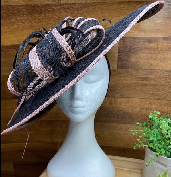 Crochetta - Hat Sinamay Disc With Contrast Trim Blush Fascinator - Folk Road