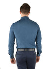 Features: Tailored fit style with dobby texture, stretch for comfort and movement, contrast chambray facing on inside collar stand, internal neck stripe taping, concealed collar peak buttons, removable collar stays, horseman embroidery on chest.