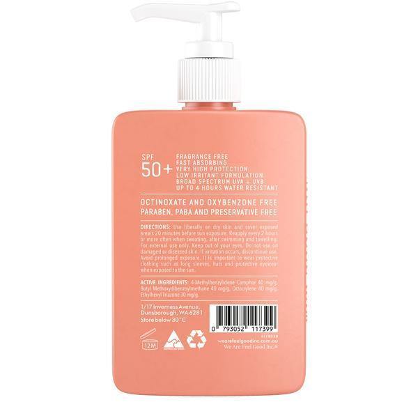 Sensitive Sunscreen SPF 50+ For the most sensitive of beach babes. Sunscreen for face and body. Gentle and fragrance free, our Sensitive Sunscreen Lotion SPF 50+ is formulated to protect the most sensitive of skins. Reef safe, broad spectrum, non-greasy and up to 4 hours water resistant to give you maximum coverage. Highly recommended for anyone with sensitive skin, children and babies over 6 months old. It’s lightweight with a sheer finish and doubles as the perfect primer under makeup. 