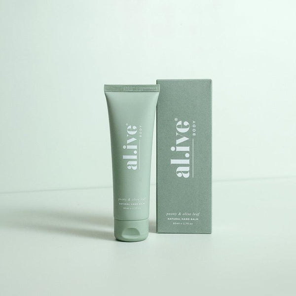 Discover the al.ive body Peony & Olive Leaf Natural Hand Balm, a deeply moisturizing formula that leaves hands nourished without greasiness. Crafted from 100% recyclable PE plastic, enriched with shea butter and coconut oil. Features a floral scent with citrus and herbal undertones. Now avaiable at Folk Road West Kempsey Nsw 2440
