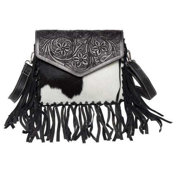 Tooling Leather Fringed Flap Bag This striking number with intricate hand tooled details on the flap adds touch of enthusiasm and excitement to your everyday life. Available at My Harley and Rose