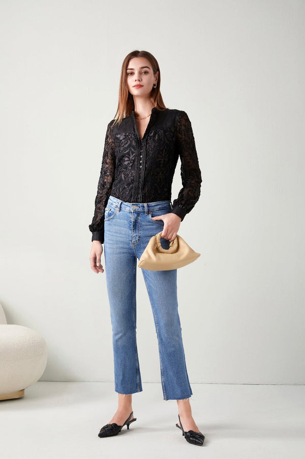 This G.D.S Verena Blouse is accented with all-over intricate tonal lace embellishments. Available at Harley and Rose